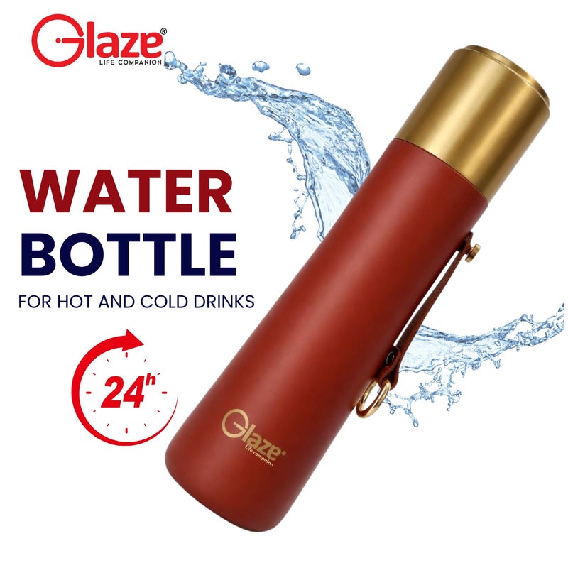 جليز زجاجة ماء من الفولاذ المقاوم للصدأ 304، معزولة بتفريغ الهواء، مانعة للتسرب، سعة 500 مل، لون أحمر - Image 2